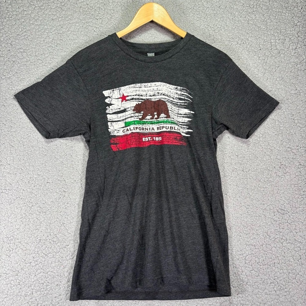 California Republic State Flag Bear Womens Small T-Shirt Gray Cotton Heritage